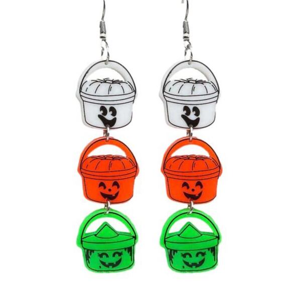 Retro McDonalds Halloween Boo Bucket Earrings. 80s 90s Pumpkin Witch Ghost - Picture 2 of 3